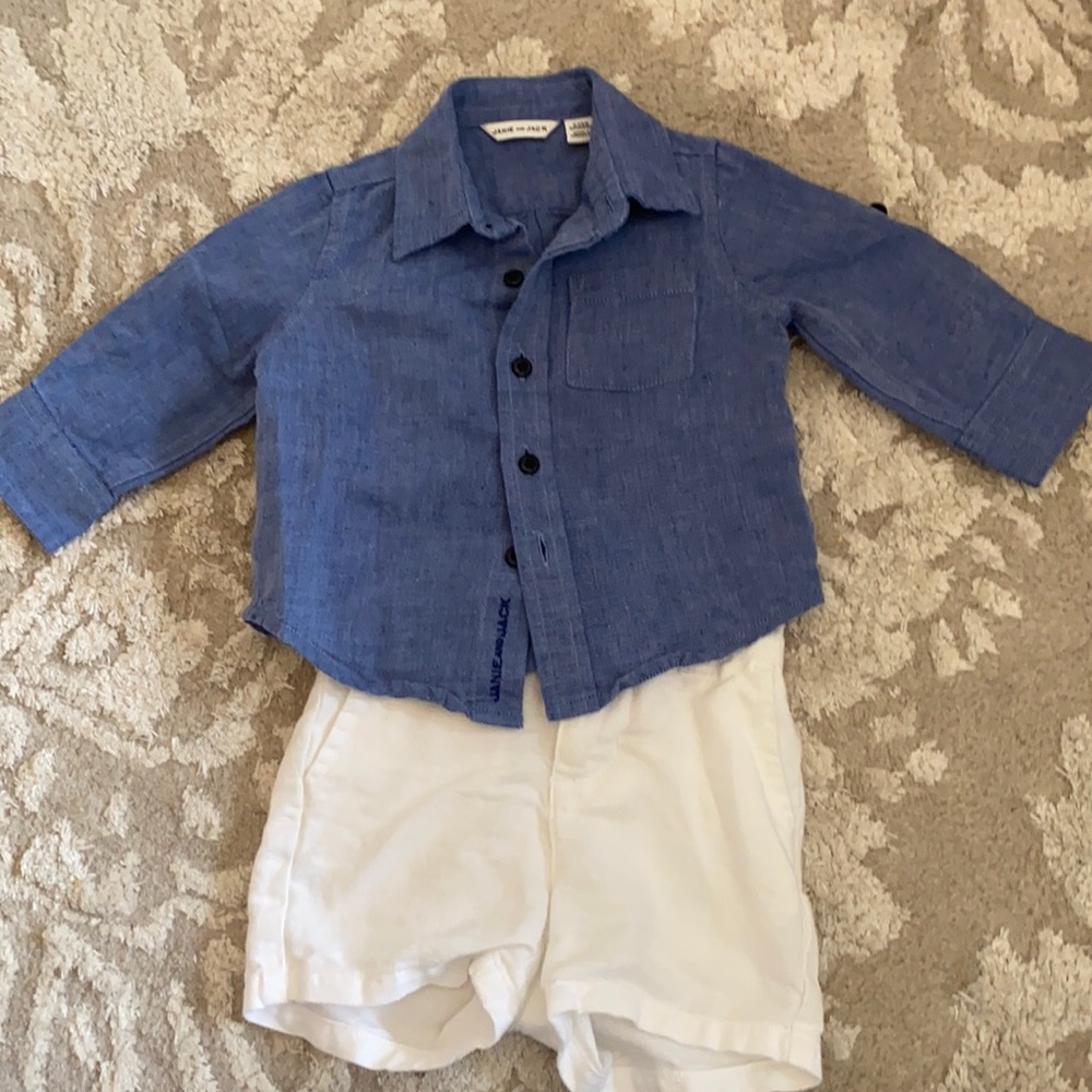 Janie & jack Jean linen shirt linen white shorts